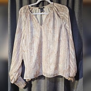 Express Snakeskin Lined Blouse Shirt With Sheer Sleeves Size XL